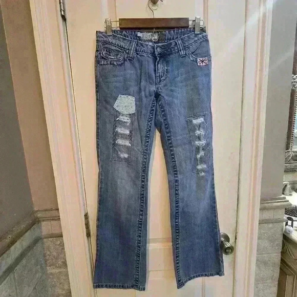 P7028 american rag cie light wash festival patchwork straight leg size 1 - Picture 2 of 9